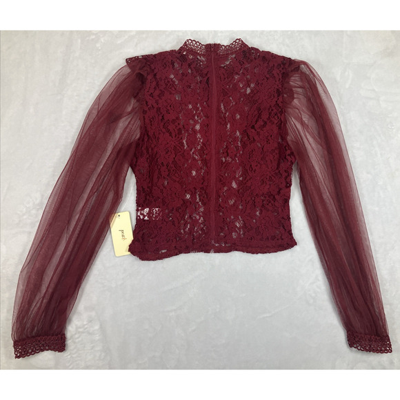 Fairy Women's Whimsy Sheer Lace Romantic Size Medium Blouse Red NWT Zip-Up Back - Picture 8 of 16